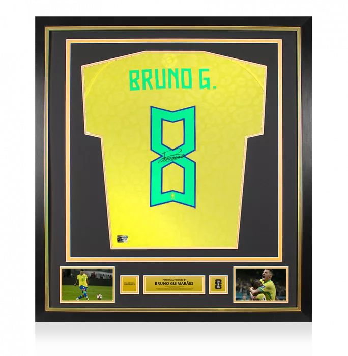 icons Bruno Guimaraes Official 2026 FIFA World Cup™ Back Signed and Framed Brazil 2022 Home Shirt
