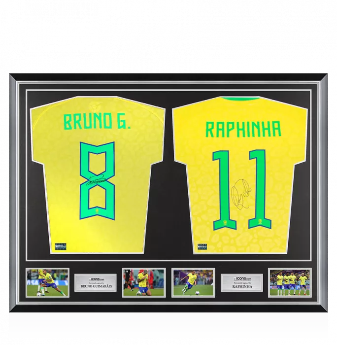 icons Bruno Guimaraes & Raphinha Signed Brazil Shirts In Classic Dual Frame