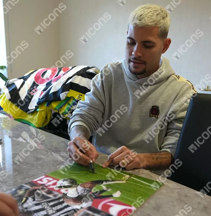 Icons Bruno Guimarães Signed Newcastle United Photo In Black Wooden Frame: UEFA Champions League