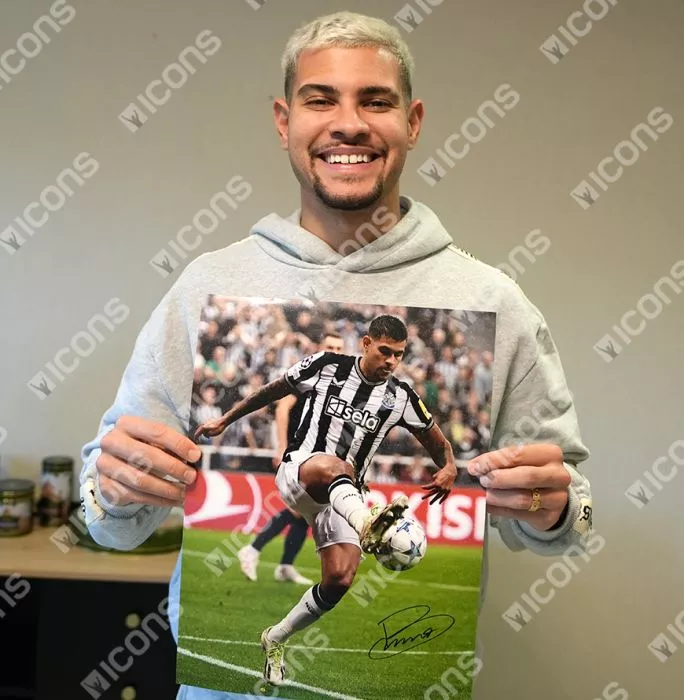 Icons Bruno Guimarães Signed Newcastle United Photo In Black Wooden Frame: UEFA Champions League