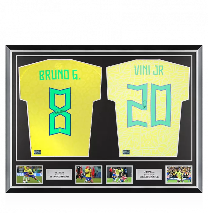 icons Bruno Guimaraes & Vinicius Jr Signed Brazil Shirts In Classic Dual Frame