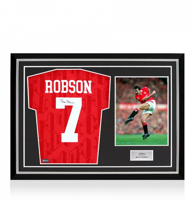 icons Bryan Robson Back Signed Manchester United 1994 Home Shirt In Hero Frame: Option 1
