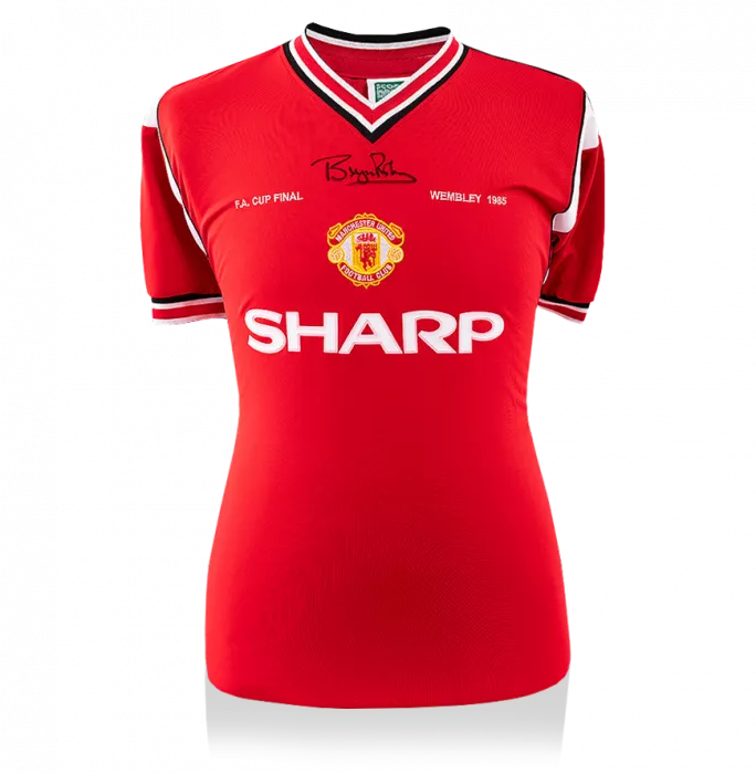 icons Bryan Robson Front Signed Manchester United Home Shirt: 1985 FA Cup Final Special Edition