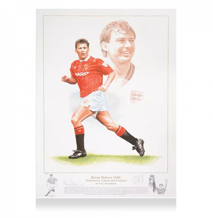 icons Bryan Robson Signed Artwork: Manchester United & England
