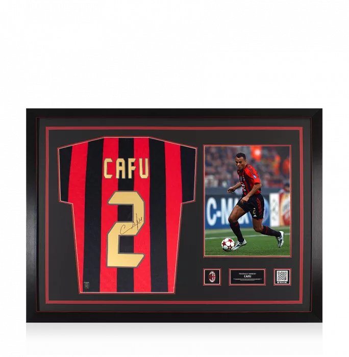 icons Cafu Back Official AC Milan Signed and Framed 1995-96 Home Shirt With Fan Style Number