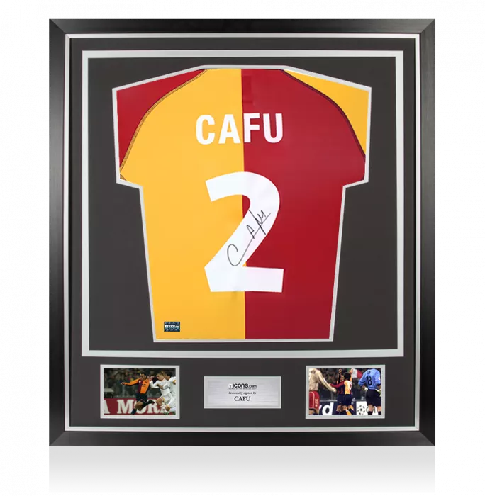 icons Cafu Back Signed AS Roma 2001-02 Shirt In Classic Frame