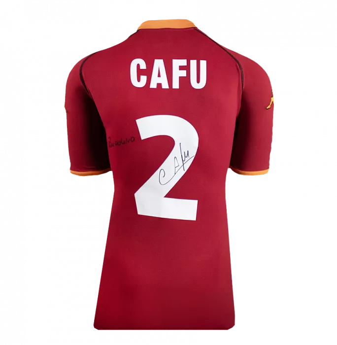 Icons Cafu Back Signed AS Roma 2002-03 Home Shirt - Il Pendolino Inscription In Classic Frame