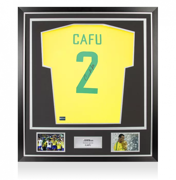 icons Cafu Back Signed Brazil 1970 Retro Home Shirt In Classic Frame