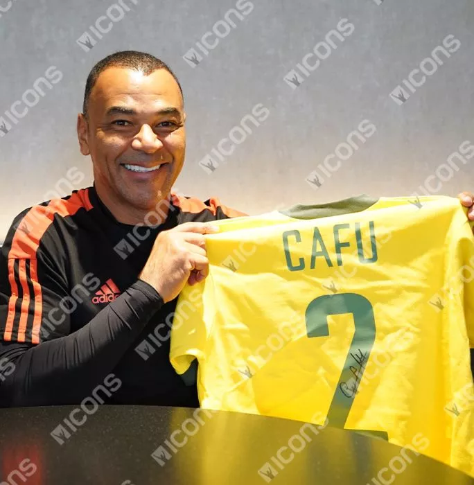 Icons Cafu Back Signed Brazil 1970 Retro Home Shirt In Deluxe Packaging