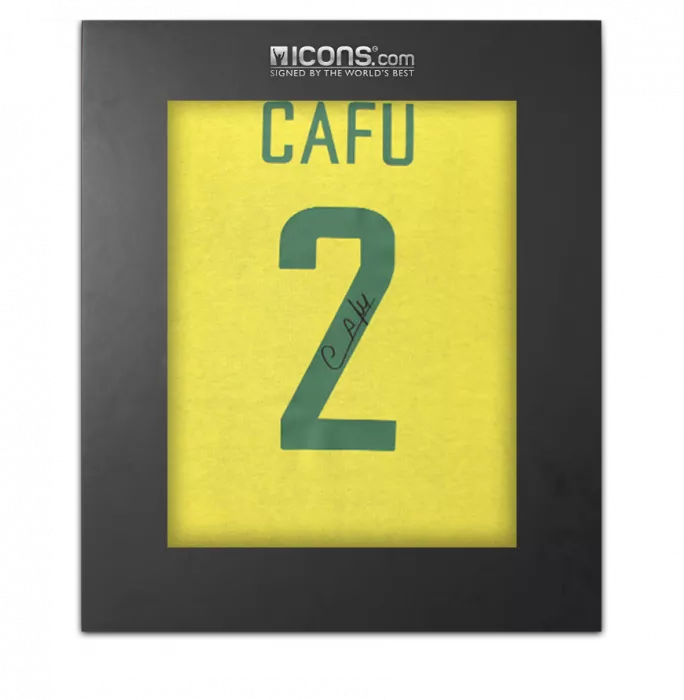icons Cafu Back Signed Brazil 1970 Retro Home Shirt In Deluxe Packaging