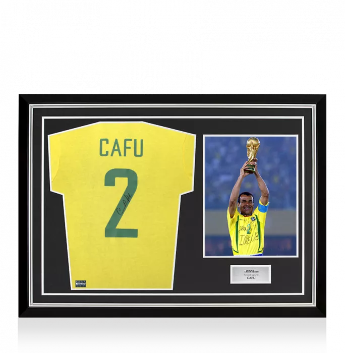 icons Cafu Back Signed Brazil 1970 Retro Home Shirt In Hero Frame: Option 1