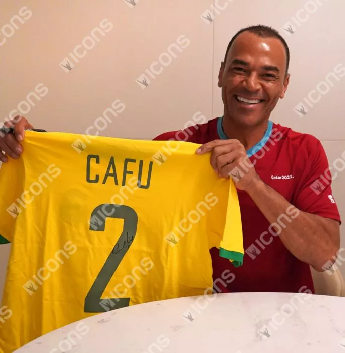 Icons Cafu Back Signed Brazil 1970 T-Shirt In Classic Frame