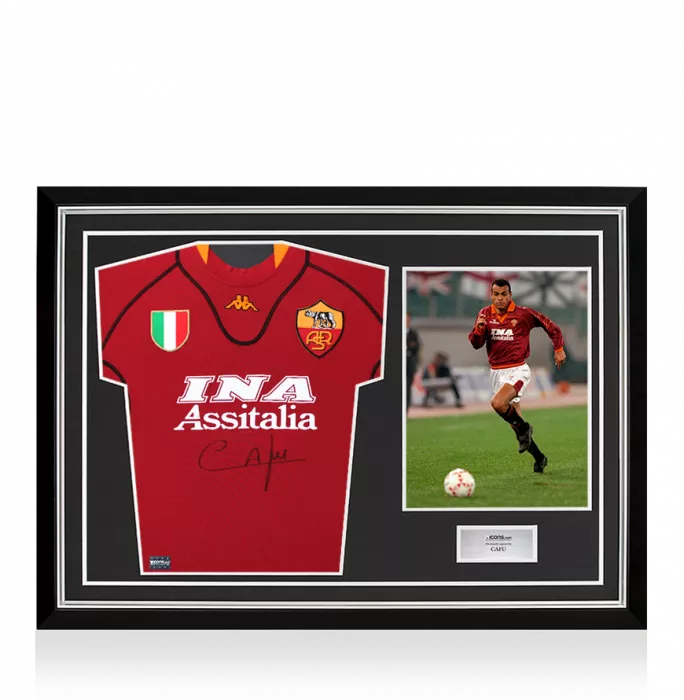 icons Cafu Front Signed AS Roma 2001-02 Home Shirt In Hero Frame: Option 1