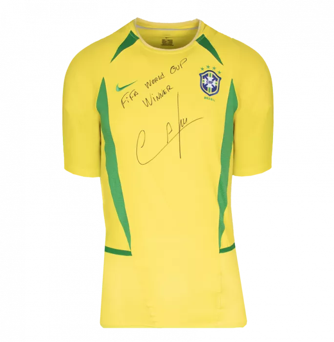 Icons Cafu Front Signed Brazil 2002 Home Shirt - "FIFA World Cup Winner" Inscription In Hero Frame: Option 1