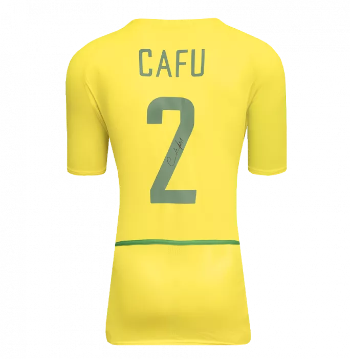 Icons Cafu Official 2002 FIFA World Cup™ Back Signed And Framed Brazil 2002-04 Home Shirt