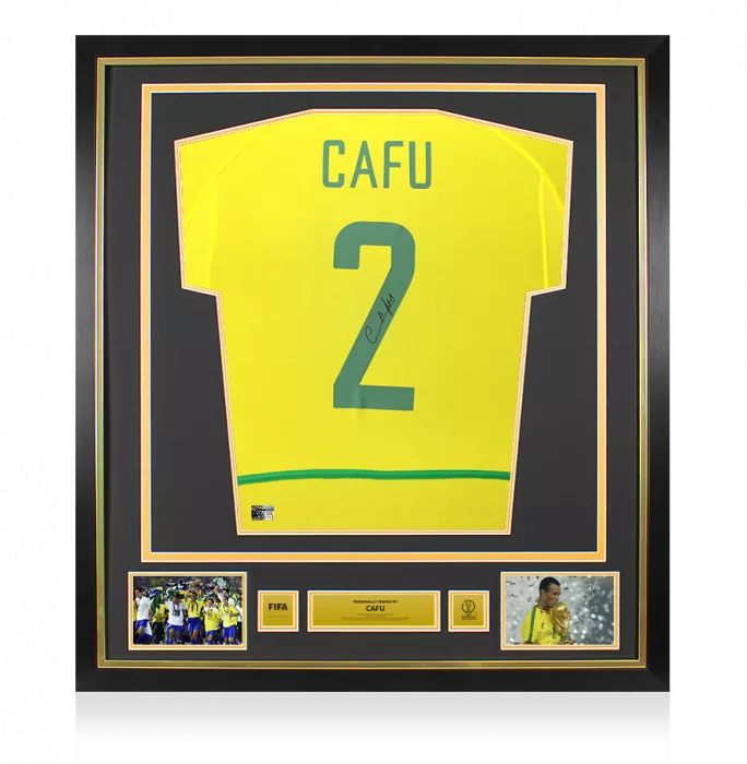 icons Cafu Official 2002 FIFA World Cup™ Back Signed and Framed Brazil 2002-04 Home Shirt