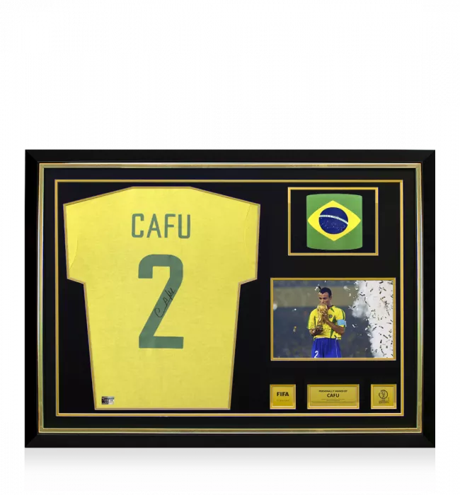 icons Cafu Official 2002 FIFA World Cup™ Back Signed and Hero Framed Brazil Retro Shirt: 2002 FIFA World Cup Winning Captain Edition