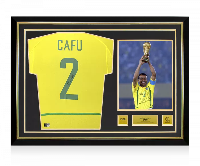 icons Cafu Official 2002 FIFA World Cup™ Back Signed and Hero Framed Brazil 2002-04 Home Shirt