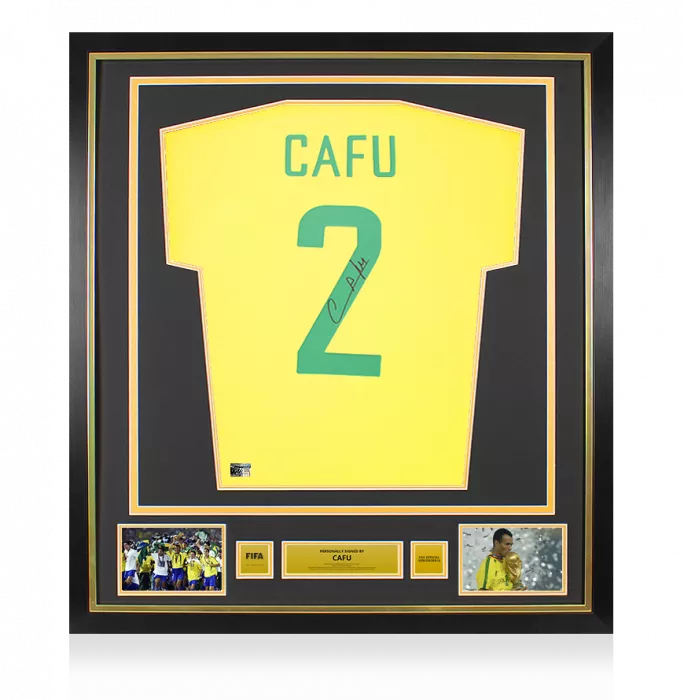icons Cafu Official FIFA World Cup™ Back Signed and Framed Retro Brazil 1970 Home Shirt