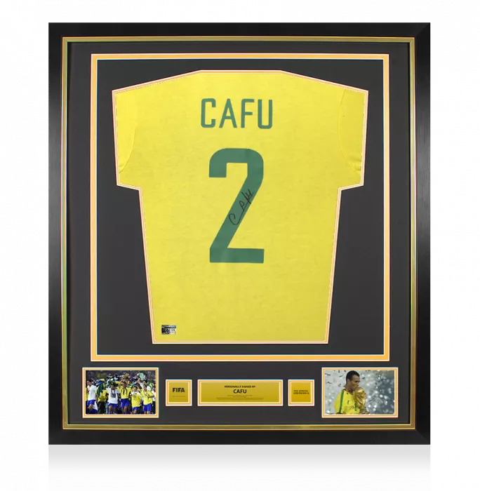 icons Cafu Official FIFA World Cup™ Back Signed and Framed Brazil Retro Shirt