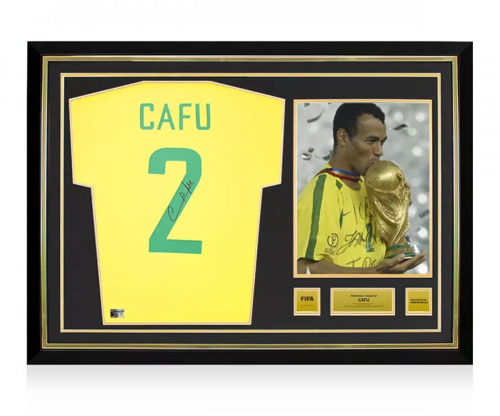 icons Cafu Official FIFA World Cup™ Back Signed and Hero Framed Retro Brazil 1970 Home Shirt