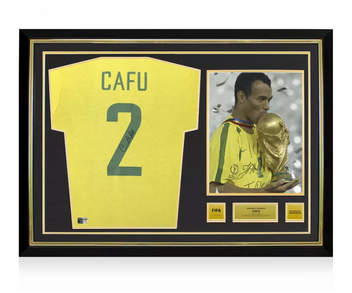 icons Cafu Official FIFA World Cup™ Back Signed and Hero Framed Brazil Retro Shirt