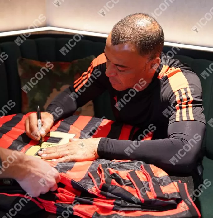 Icons Cafu Official UEFA Champions League Back Signed And Hero Framed AC Milan Retro Home Shirt