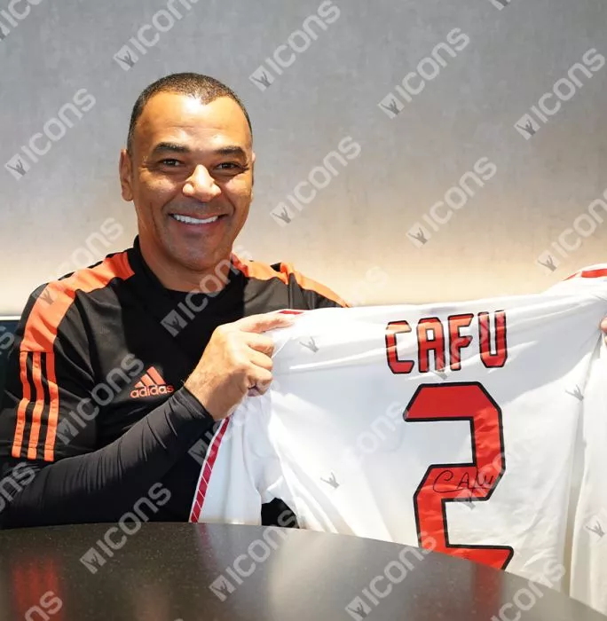 Icons Cafu Official UEFA Champions League Back Signed And Framed AC Milan 2005-06 Away Shirt