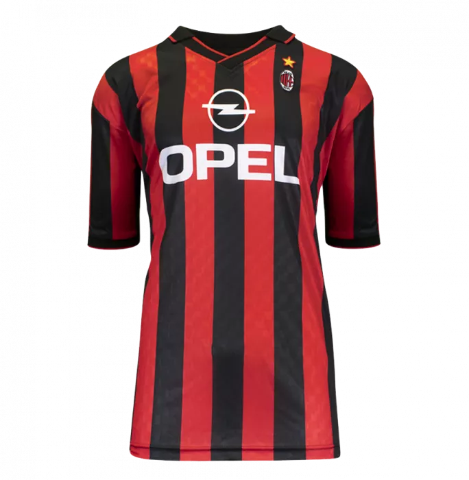 Icons Cafu Official UEFA Champions League Back Signed And Hero Framed AC Milan Retro Home Shirt With Fan Style Number