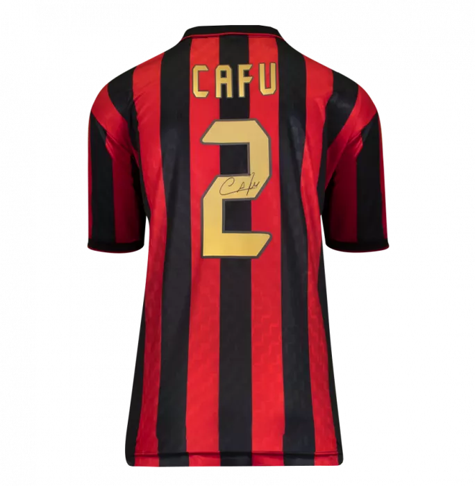 Icons Cafu Official UEFA Champions League Back Signed And Framed AC Milan Retro Home Shirt With Fan Style Number