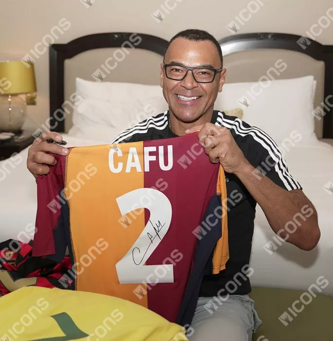 Icons Cafu Official UEFA Champions League Back Signed And Hero Framed AS Roma 2001-02 Shirt