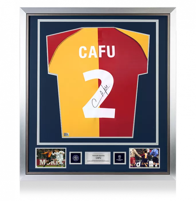 icons Cafu Official UEFA Champions League Back Signed and Framed AS Roma 2001-02 Shirt