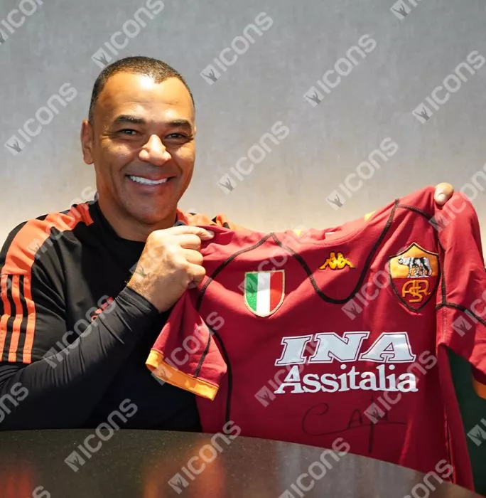 Icons Cafu Official UEFA Champions League Front Signed And Hero Framed AS Roma 2001-02 Home Shirt