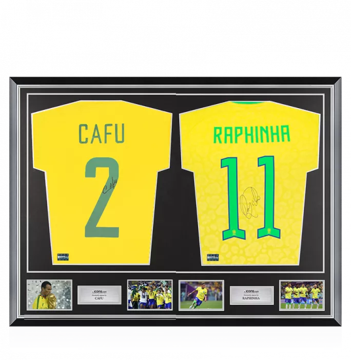 icons Cafu & Raphinha Signed Brazil Shirts In Classic Dual Frame