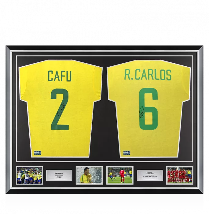 icons Cafu & Roberto Carlos Signed Brazil Shirts In Classic Dual Frame