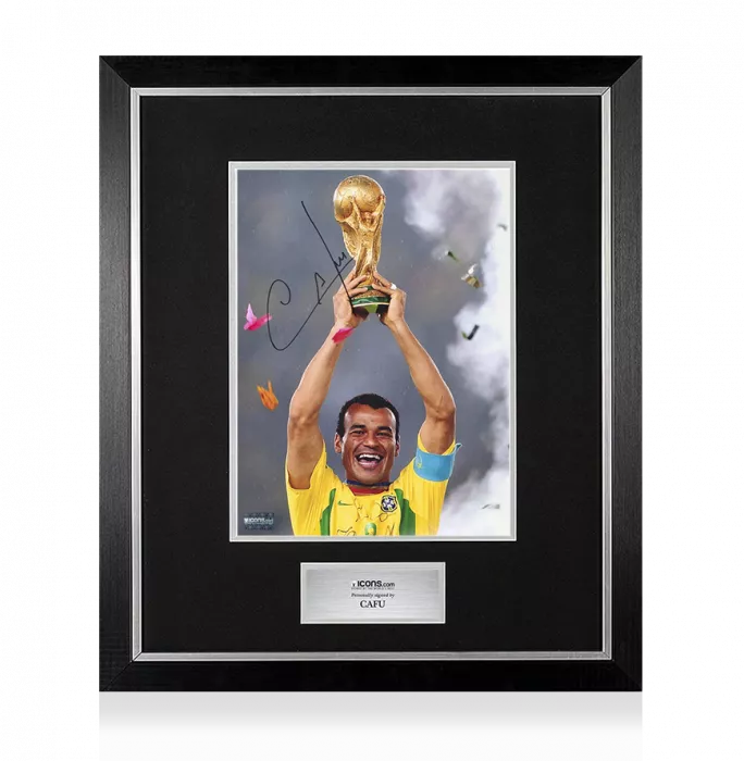 icons Cafu Signed Brazil Photo In Premium Photo Frame: 2002 FIFA World Cup Winner