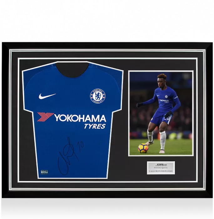 icons Callum Hudson-Odoi Front Signed Chelsea 2017-18 Home Shirt In Hero Frame: Option 1