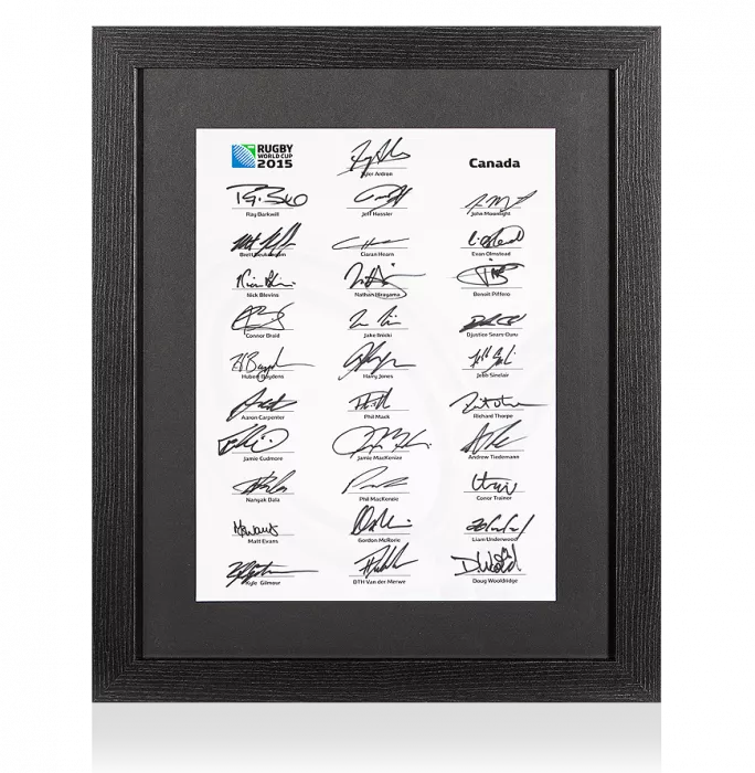 Icons Canada Rugby World Cup 2015 Squad Signed Card In Black Wooden Frame: Signed By 31