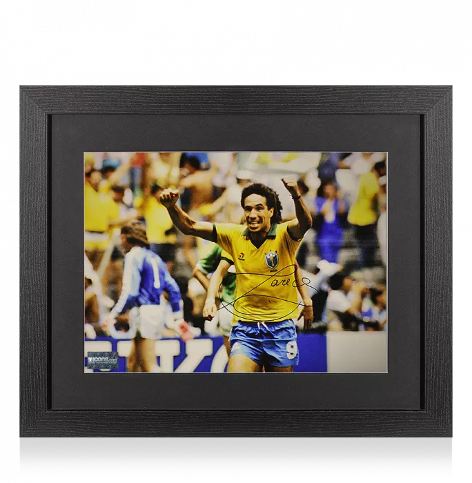 icons Careca Signed Brazil Photo In Black Wooden Frame: 1986 FIFA World Cup Goal vs Northern Ireland