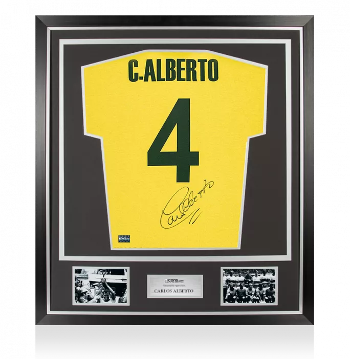 icons Carlos Alberto Back Signed Retro Brazil Home Shirt In Classic Frame