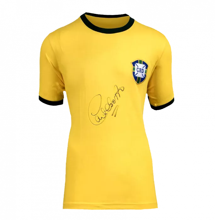 Icons Carlos Alberto Official 1970 FIFA World Cup™ Front Signed And Hero Framed Brazil Home Shirt: 1970 FIFA World Cup Winning Captain Edition