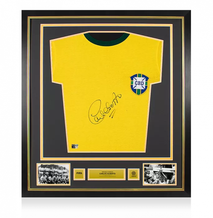 icons Carlos Alberto Official 1970 FIFA World Cup™ Front Signed and Framed Brazil Home Shirt
