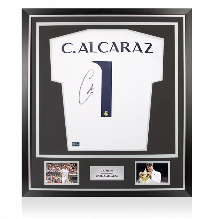 icons Carlos Alcaraz Back Signed Real Madrid 2024-25 Home Shirt In Classic Frame