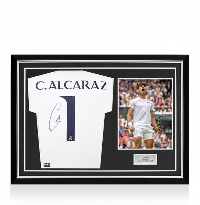 icons Carlos Alcaraz Back Signed Real Madrid 2024-25 Home Shirt In Hero Frame: Option 1