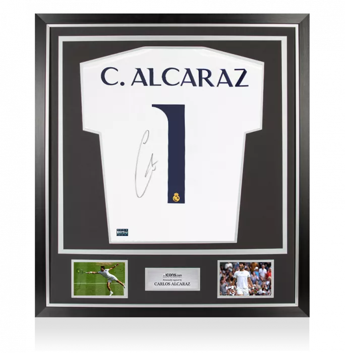 icons Carlos Alcaraz Back Signed Real Madrid CF 2023-24 Home Shirt In Classic Frame