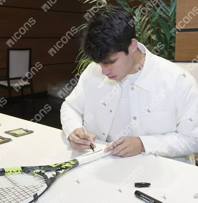 Icons Carlos Alcaraz Signed And Framed Black And Yellow Babolat Pure Aero Tennis Racket