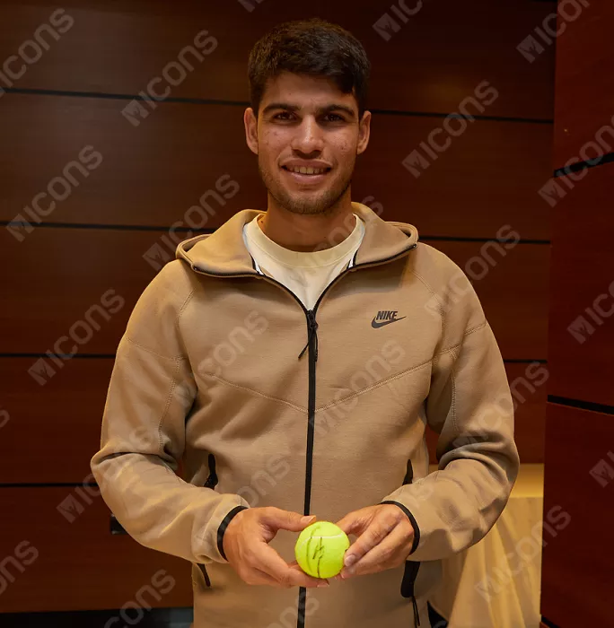 Icons Carlos Alcaraz Signed Dunlop Australian Open Tennis Ball In Acrylic Case