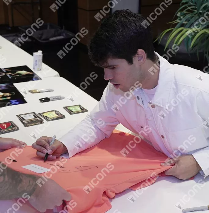 Icons Carlos Alcaraz Signed Nike Dri-Fit Court Victory Tennis T-Shirt - "4x Grand Slam Winner" Inscription In Hero Frame: Option 1