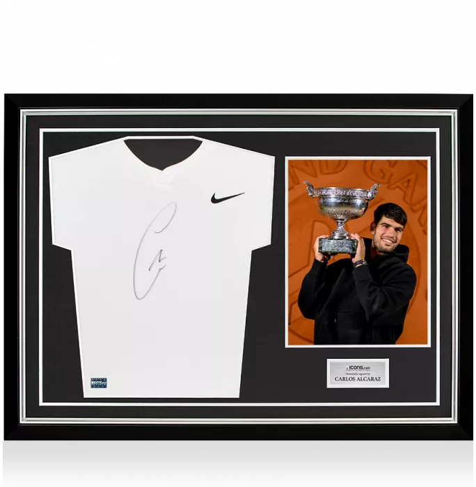 icons Carlos Alcaraz Signed Nike Slam Men's Dri-FIT Tennis Shirt In Hero Frame: 2025 French Open Winner