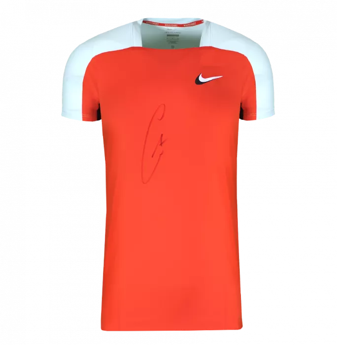 Icons Carlos Alcaraz Signed Orange Nike Court Slam Tennis Shirt In Hero Frame: Option 1